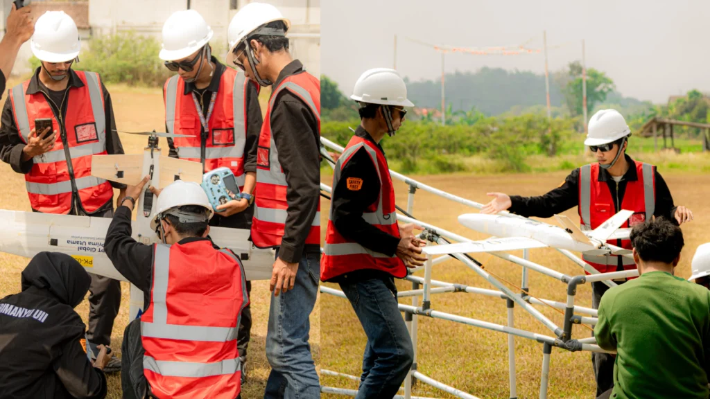 Tim Abimanyu UII bersiap meluncurkan robot terbang pada seleksi wilayah KRTI 2026 di Godean.